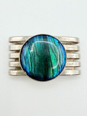 Vintage Silver Tone Blue Green Faux Abalone Scarf Clip Scarf Clasp